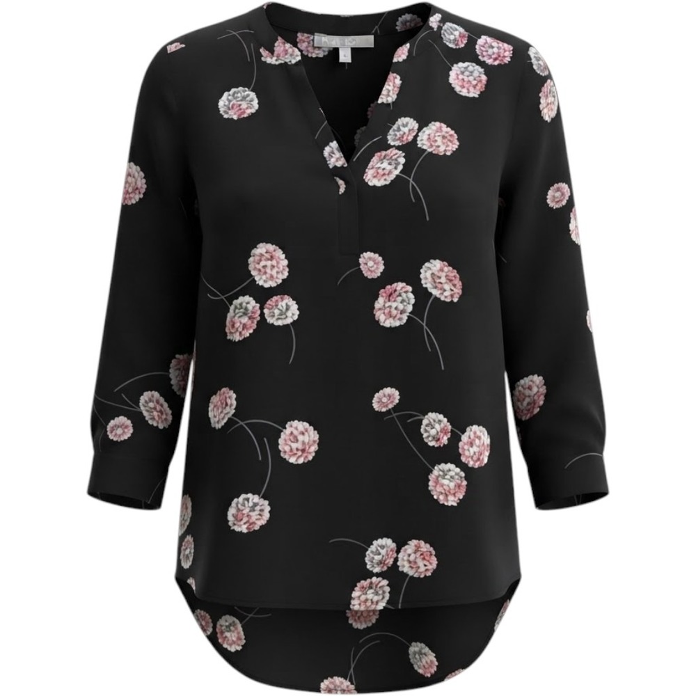 Daniel Rainn Black Floral Roll Tab Sleeve High Low Blouse RPD14198PR1 Medium